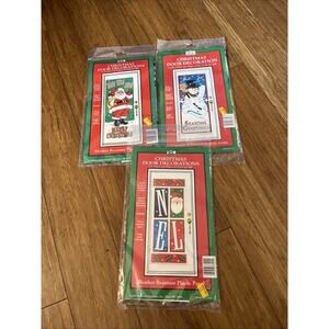 Vintage Christmas Plastic Door Decorations Lot Of 3- NIB